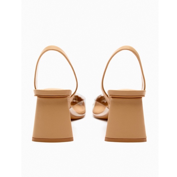 Zara nude / beige clear pvc straw detail slingback block heels - Picture 5 of 6
